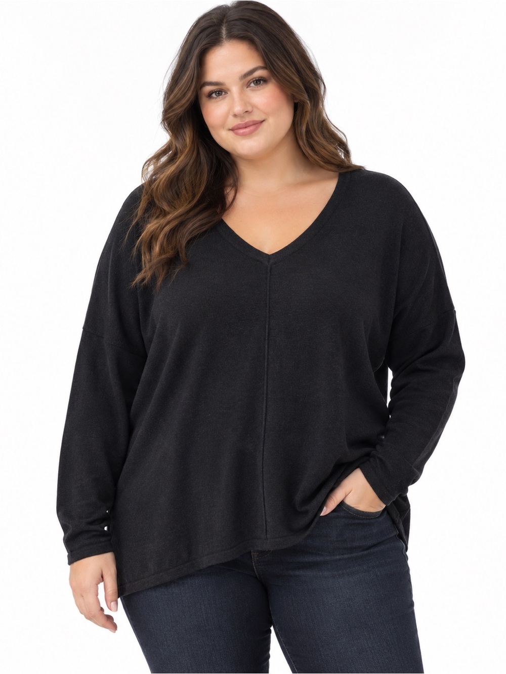 Pact Classic Organic Cotton Fine Knit Relaxed V-Neck Sweater XXXL 3X Dark Grey